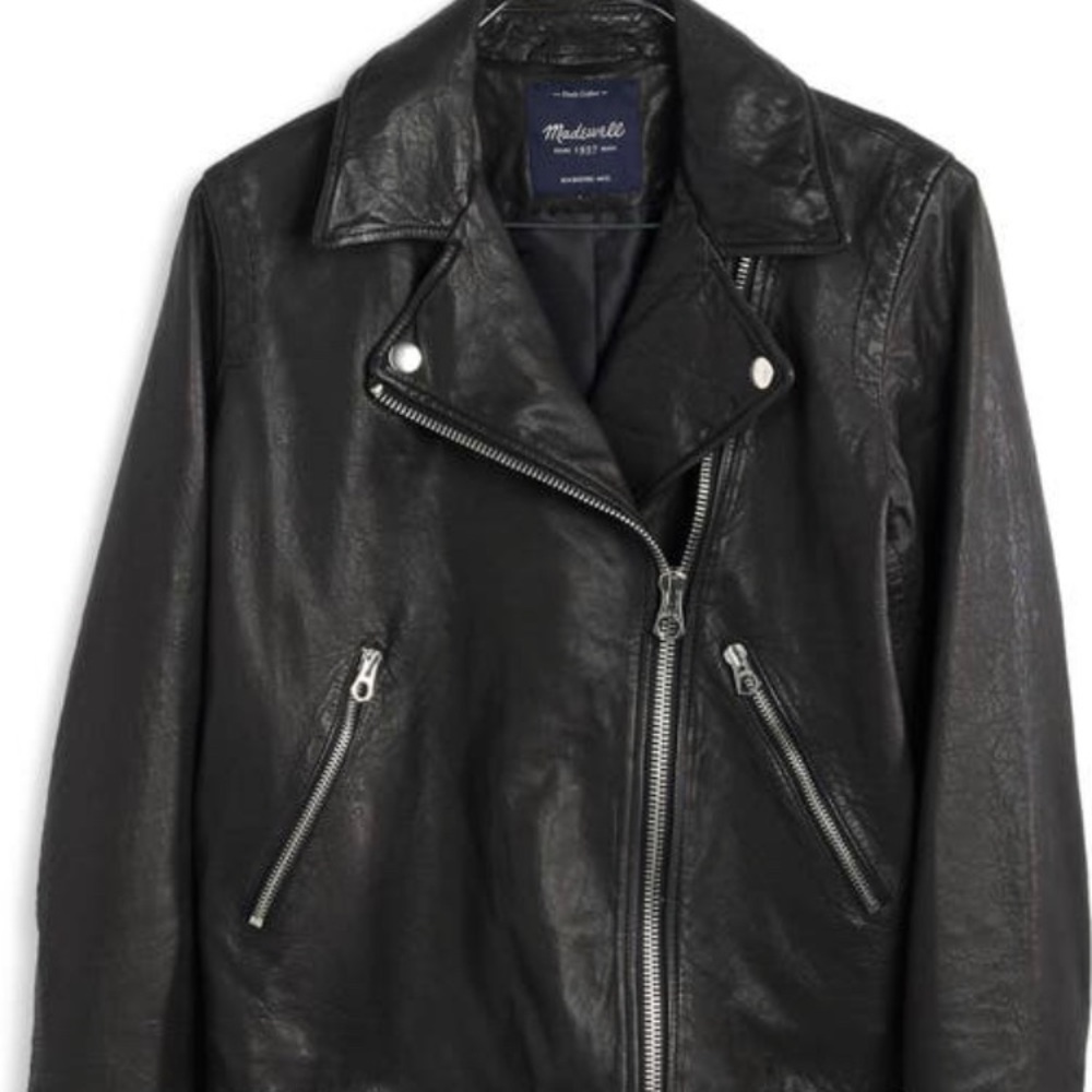Madewell Washed Leather Moto Jacket in Black